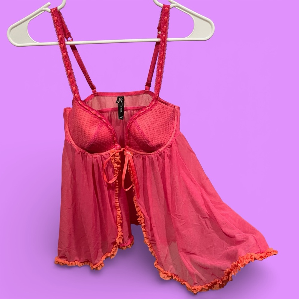Cute Victoria’s Secret pink mesh teddy bra trapeze babydoll top 34B coquette